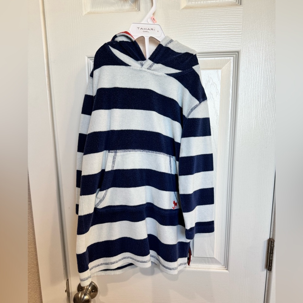 Mini Boden Navy & White Striped Hooded Swim Poncho